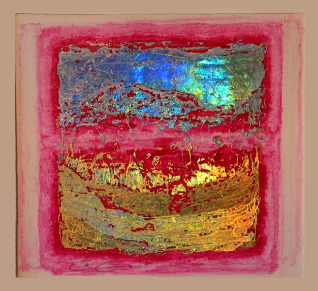 [touch02a.jpg - Christiane Grasse: Painted Light, The Moment They Touch - 20x20 cm, mixed media, holographic painting on paper]