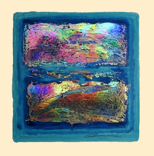 [touch04b.jpg - Christiane Grasse: Painted Light, The Moment They Touch - 20x20 cm, mixed media, holographic painting on paper]