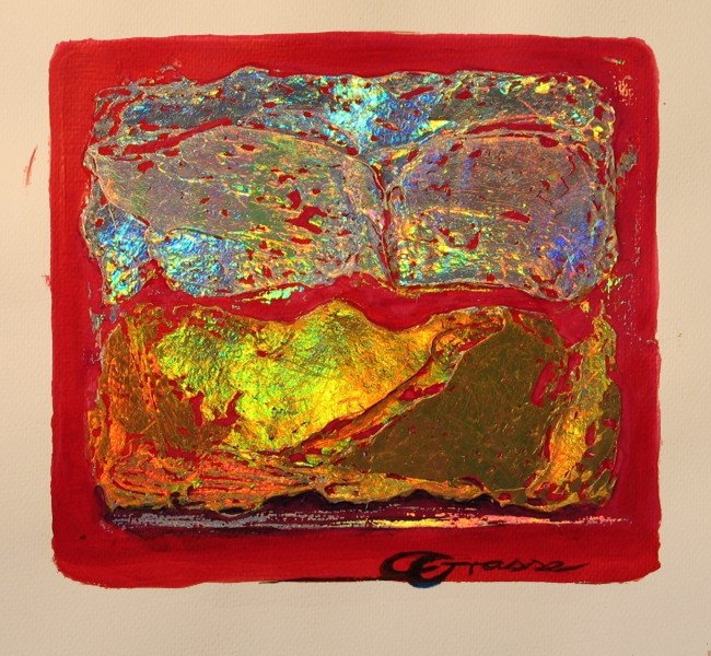 [touch05a.jpg - Christiane Grasse: Painted Light, The Moment They Touch - 20x20 cm, mixed media, holographic painting on paper]