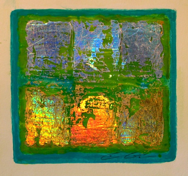 [touch08b.jpg - Christiane Grasse: Painted Light, The Moment They Touch - 20x20 cm, mixed media, holographic painting on paper]