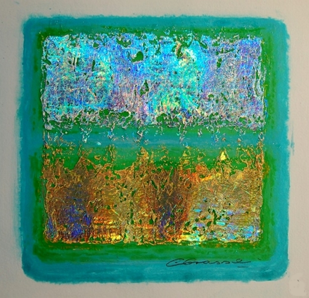 [touch09a.jpg - Christiane Grasse: Painted Light, The Moment They Touch - 20x20 cm, mixed media, holographic painting on paper]